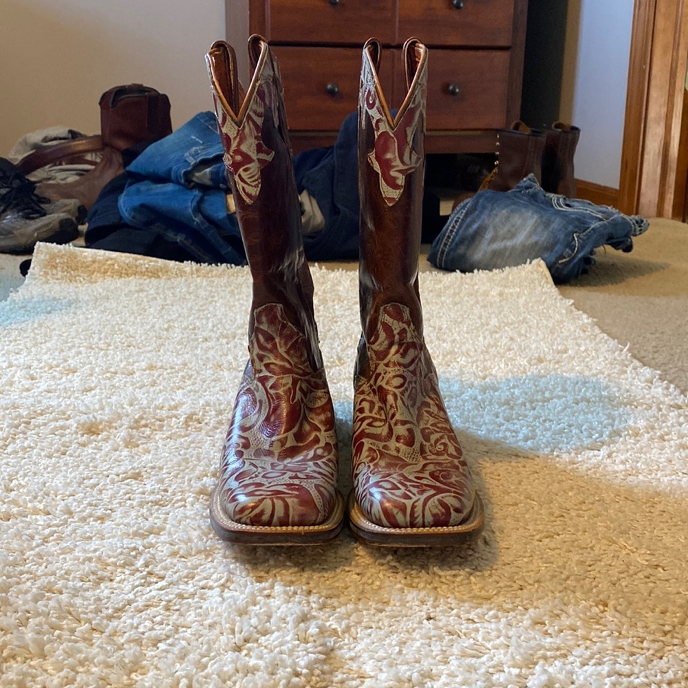 Dan Post size 7.5 turquoise and brown floral pattern boots - good condition
